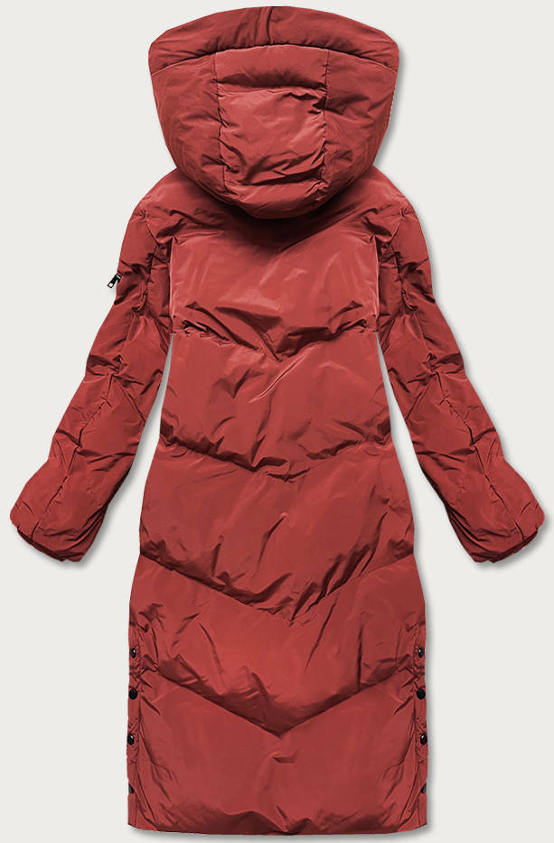 Dlouhá dámská zimní bunda v cihlové barvě s kožešinovou podšívkou (2M-011) - S (36) - odcienie czerwieni