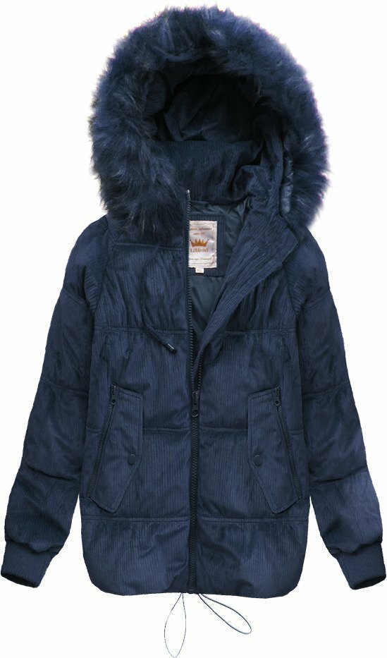 Dámská manšestrová zimní bunda s kapucí LD-7696 - Libland - L - tmavě modrá