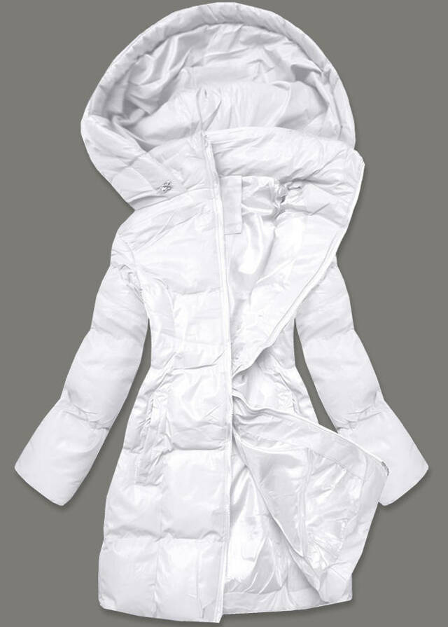 Bílá dámská zimní bunda s kapucí (5M722-281) - L (40) - odcienie bieli