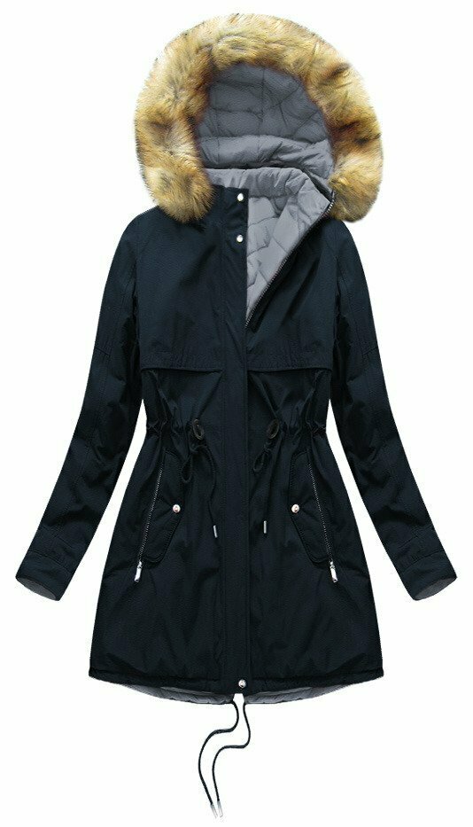 Tmavě modro-šedá oboustranná dámská zimní bunda s kapucí (W214BIG) - XXL (44) - odcienie szarości