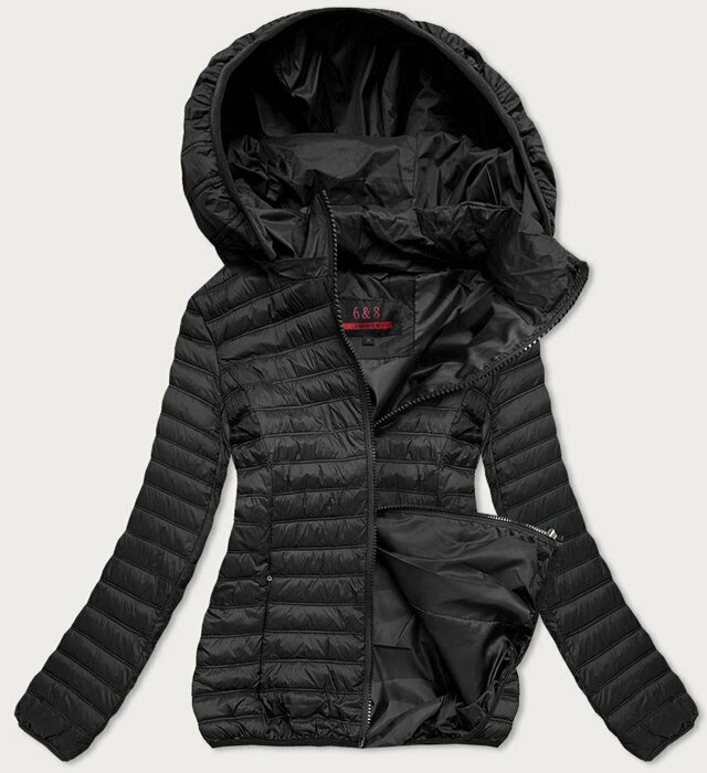 Černá prošívaná dámská bunda s kapucí (2021-09) - XL (42) - odcienie czerni