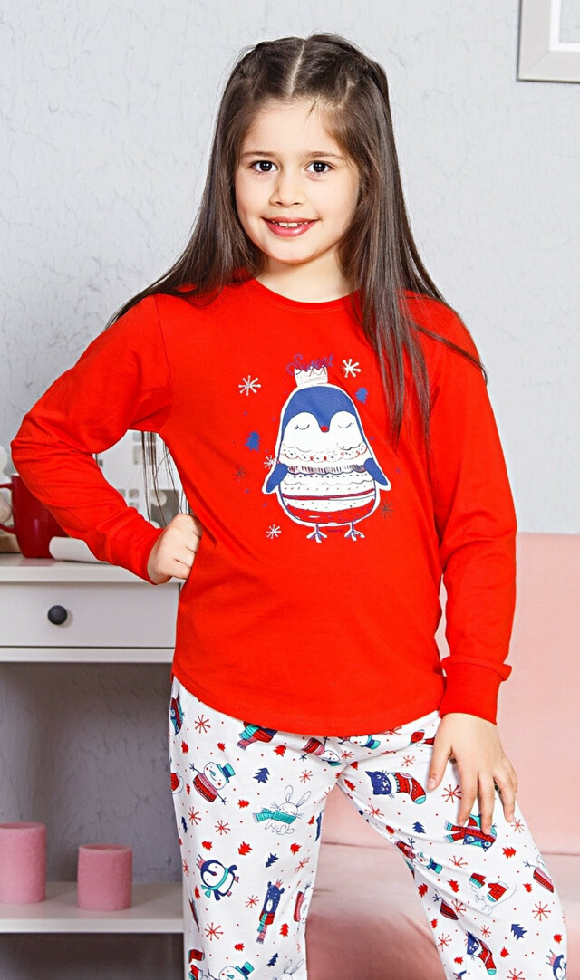 Dětské pyžamo dlouhé Tučňák velký - červená 15 - 16