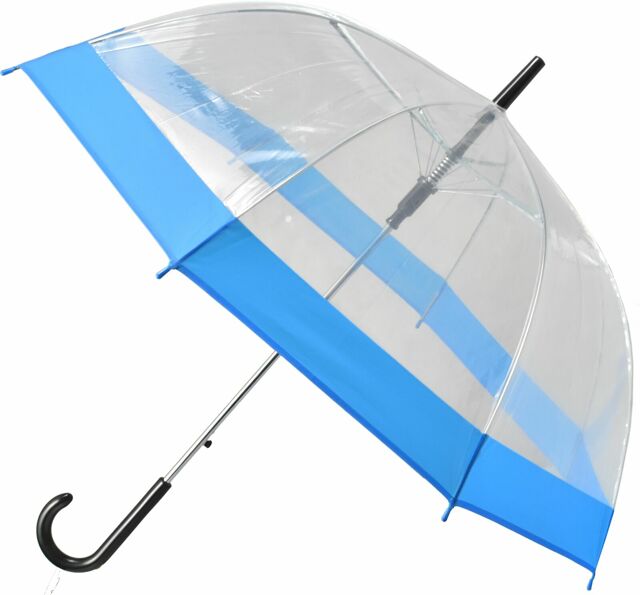 Semiline Dlouhý průhledný deštník s automatickým otevíráním 2507-4 Transparent/Blue - Průměr 90