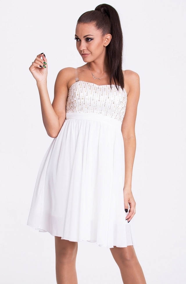 EVA & LOLA dámské značkové šaty s rozšířenou sukní bílé - Bílá / L - EVA&LOLA - L - bílá