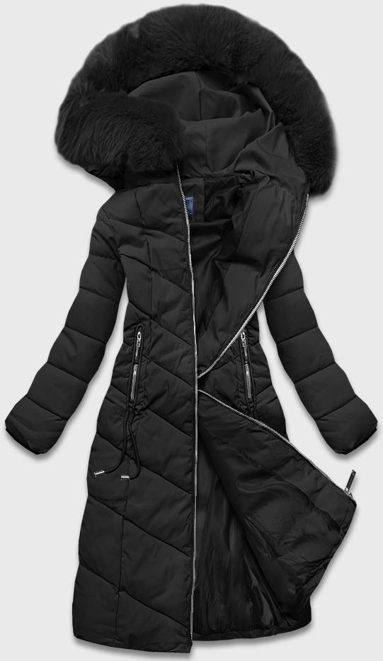 Dlouhá černá klasická dámská zimní bunda (B8075-1) - S (36) - odcienie czerni