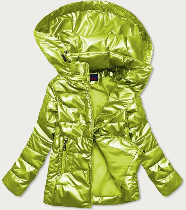 Lesklá prošívaná dámská bunda v limetkové barvě (2021-04) - S (36) - odcienie zieleni