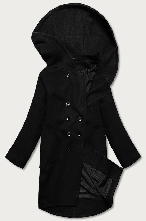 Černý dámský kabát plus size s kapucí (2728) - 46 - odcienie czerni