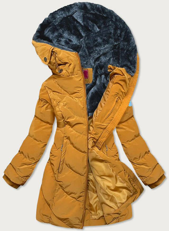 Žlutá dámská zimní bunda s kapucí (M-21306) - S (36) - žlutá