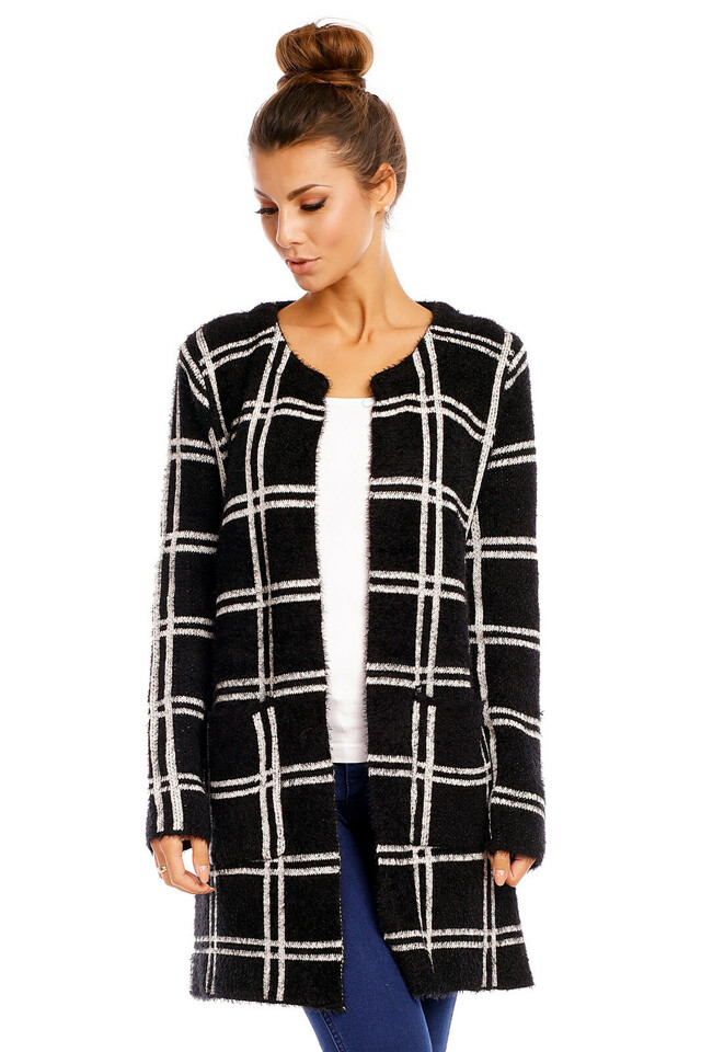 Dámský svetr cardigan dlouhý černo-bílý - Černo-bílá / S/M - LUXESTAR - L - černo-bílá