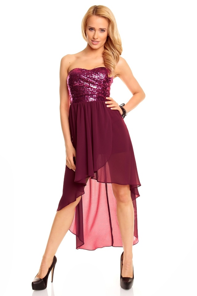 Dámské společenské šaty korzetové MAYAADI s asymetrickou sukní fialové - Fialová - MAYAADI - L