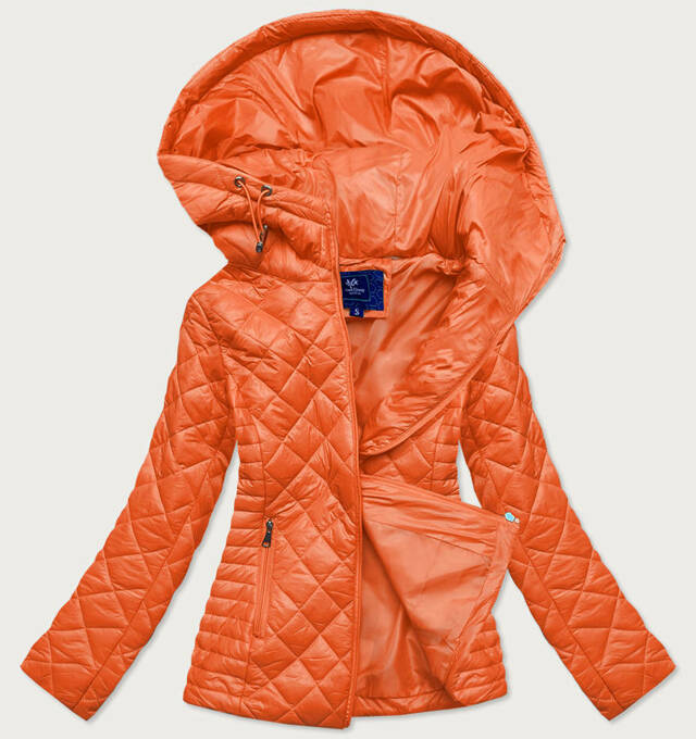 Oranžová prošívaná dámská bunda s kapucí (LY-01) - S (36) - odcienie pomarańczowego