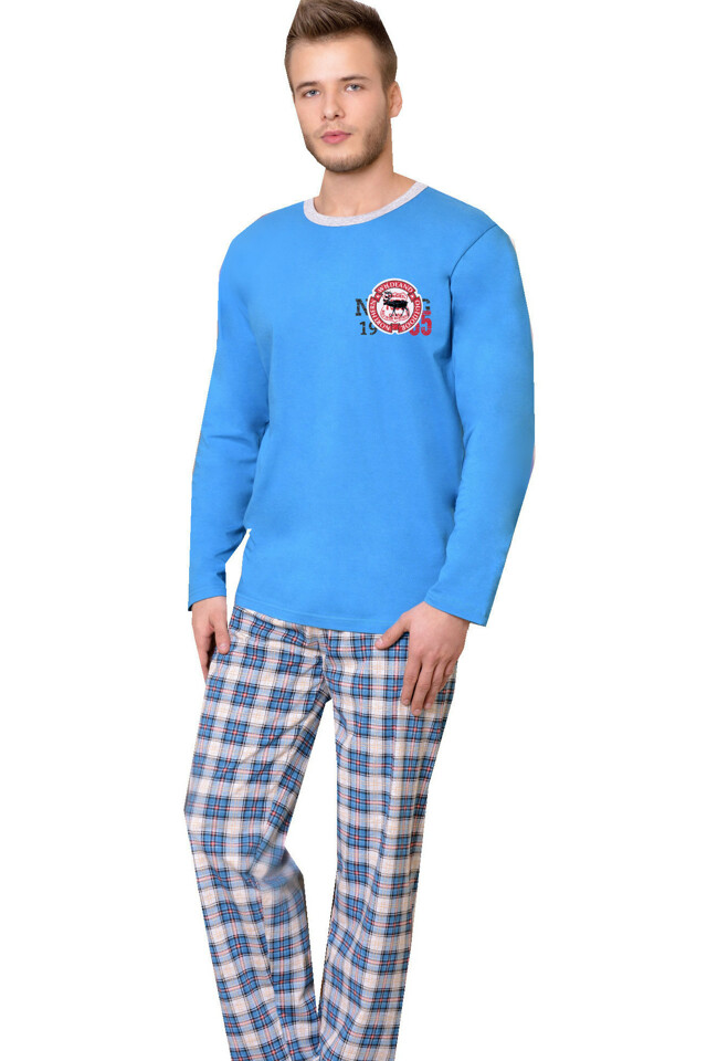Bavlněné pánské pyžamo Franta modré