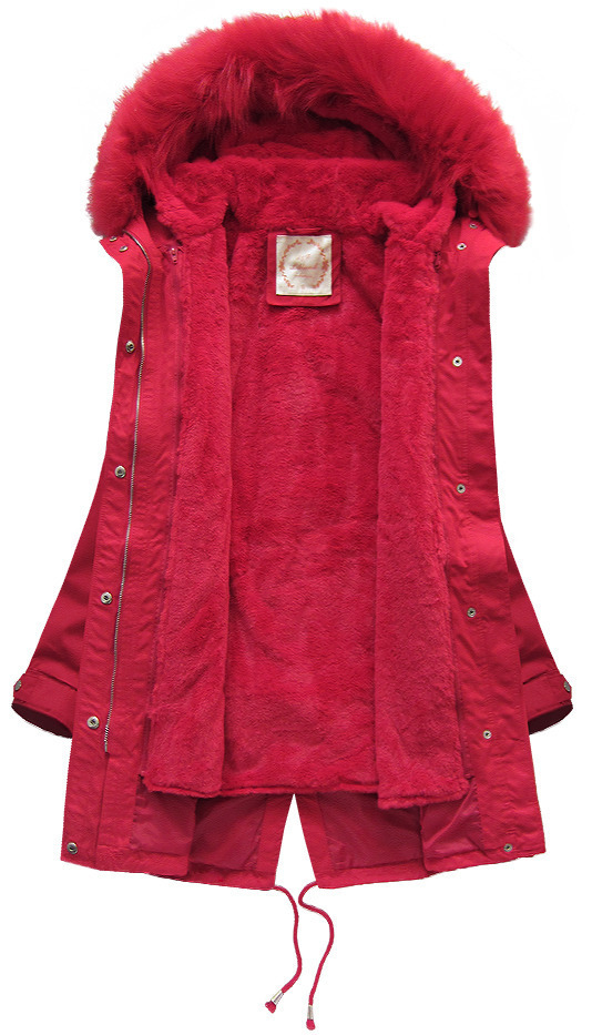 Červená dámská zimní bunda parka s podšívkou a s kapucí (7600) - S (36) - odcienie czerwieni