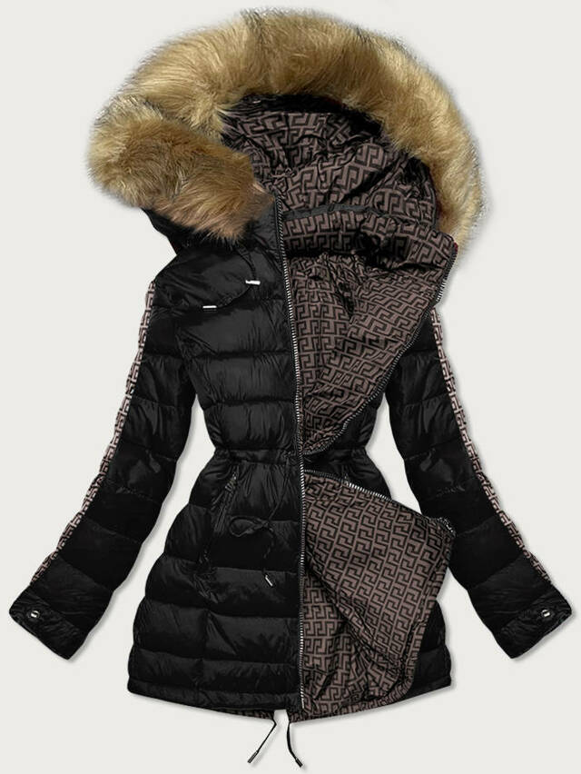 Černo-hnědá dámská zimní bunda (MHM-W556) - XXL (44) - odcienie brązu