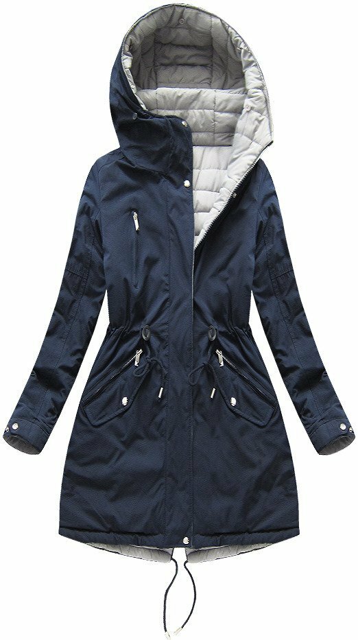 Tmavě modro-šedá oboustranná dámská zimní bunda s kapucí (W210) - M (38) - šedá