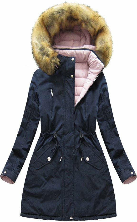 Tmavě modro-růžová oboustranná dámská zimní bunda s kapucí (W213BIG) - XXL (44) - odcienie różu