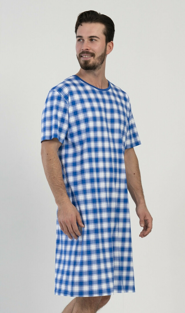 Pánská noční košile s krátkým rukávem Karel - modrá XL