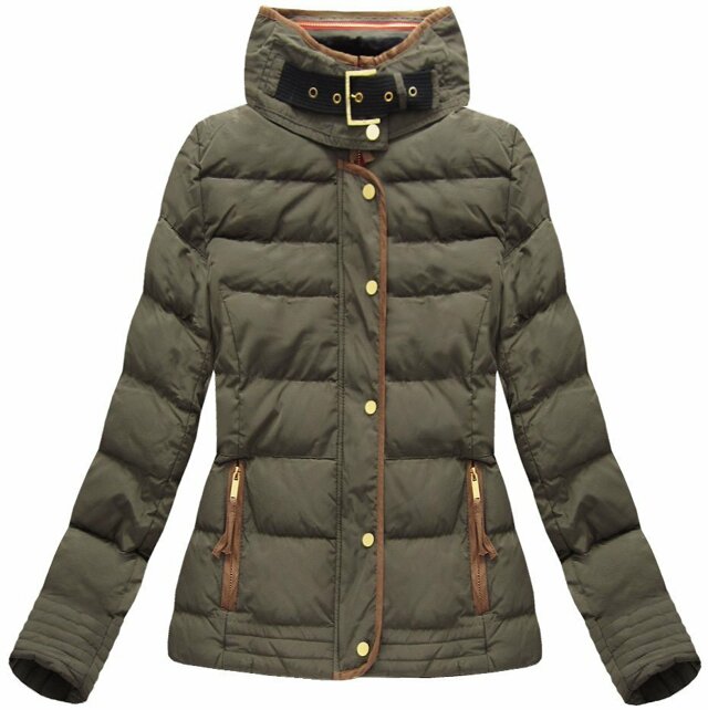 Dámská zimní prošívaná bunda v khaki barvě s kapucí (WZ6636) - XL (42) - khaki
