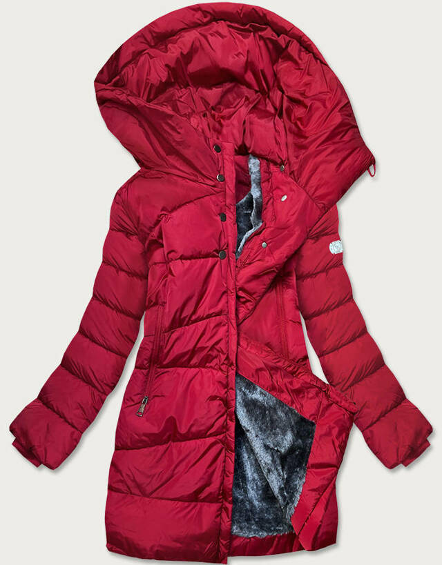 Asymetrická červená dámská zimní bunda (M-21113) - S (36) - odcienie czerwieni