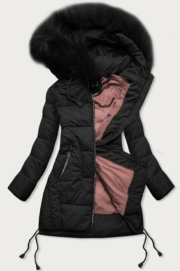Černá prošívaná dámská zimní bunda s kapucí (7690) - S (36) - černá