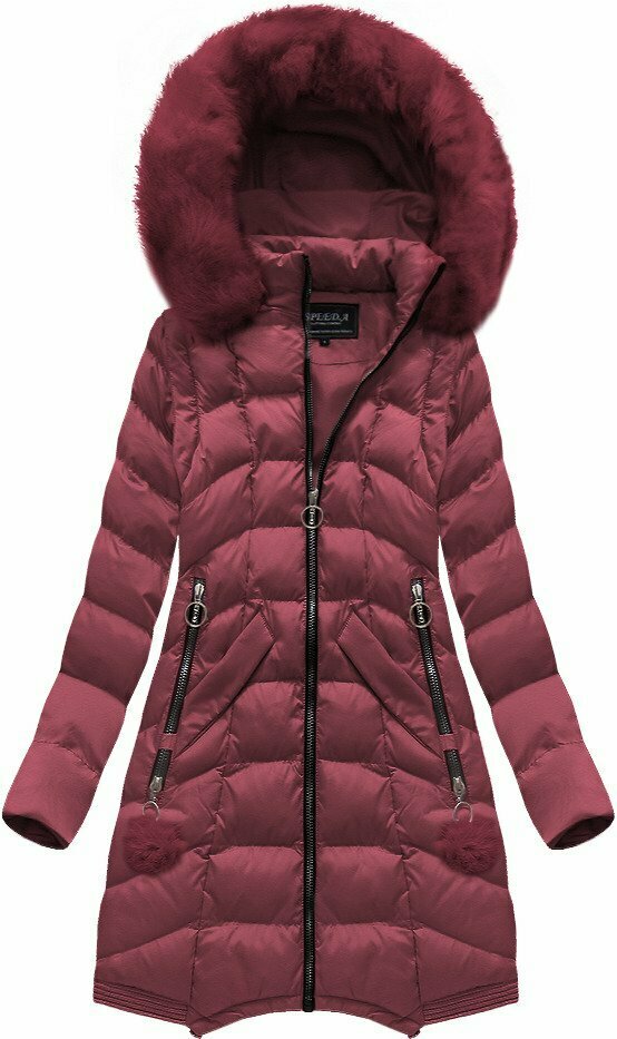 Dlouhá dámská zimní bunda ve vínové bordó barvě s odepínacími rukávy (W769) - S (36) - odcienie czerwieni