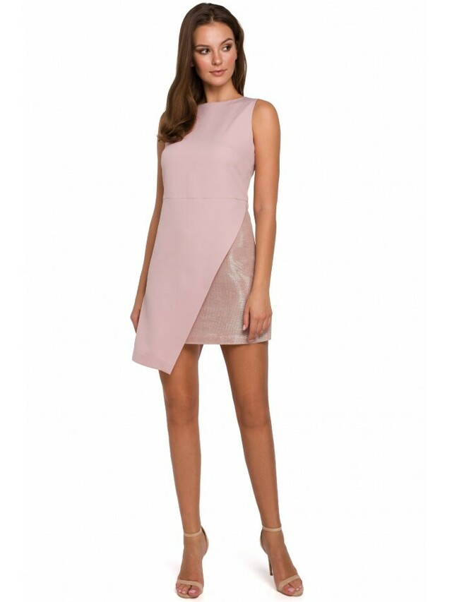 K014 Mini šaty s asymetrickým lemem - krepové růžové - EU S