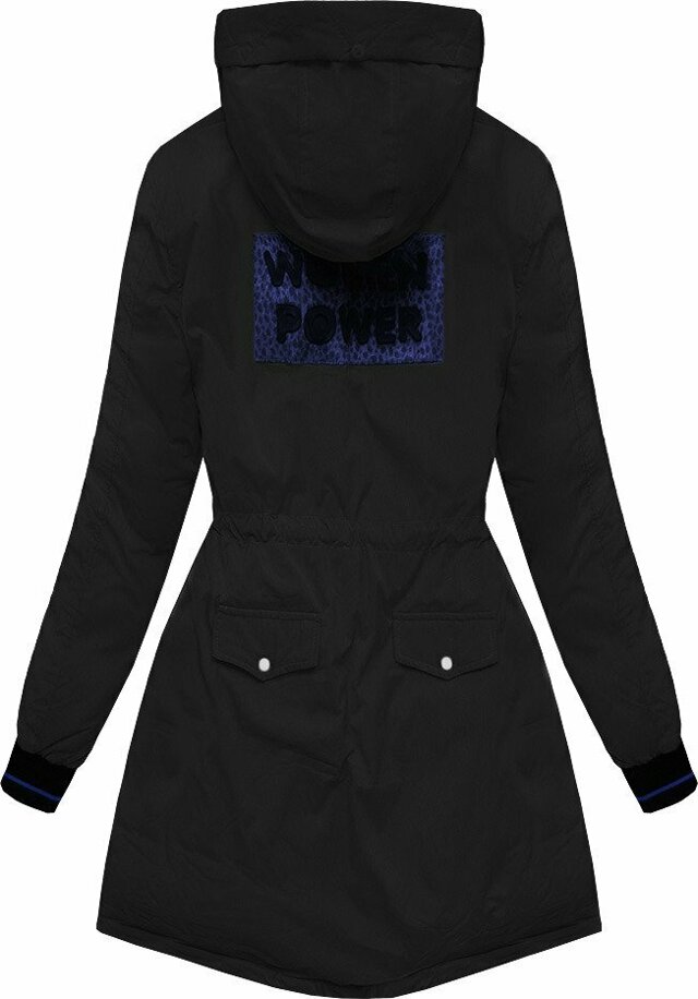 Delší černá dámská zimní bunda s kapucí (M8-757) - S (36) - černá