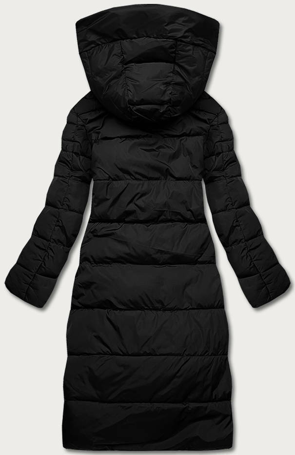 Dlouhá černá dámská zimní bunda (2M-033) - XL (42) - odcienie czerni
