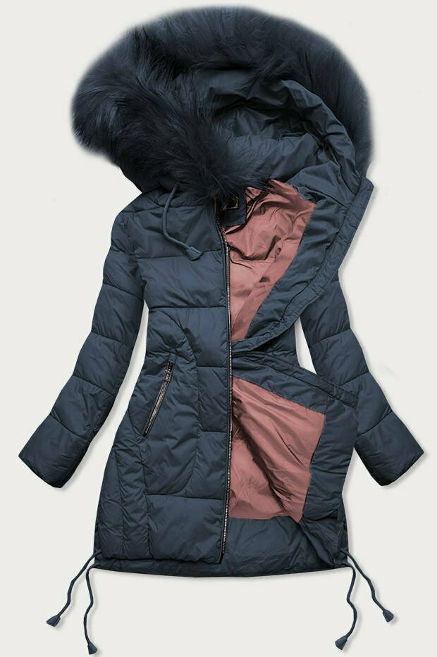Tmavě modrá prošívaná dámská zimní bunda s kapucí (7690) - S (36) - modrá