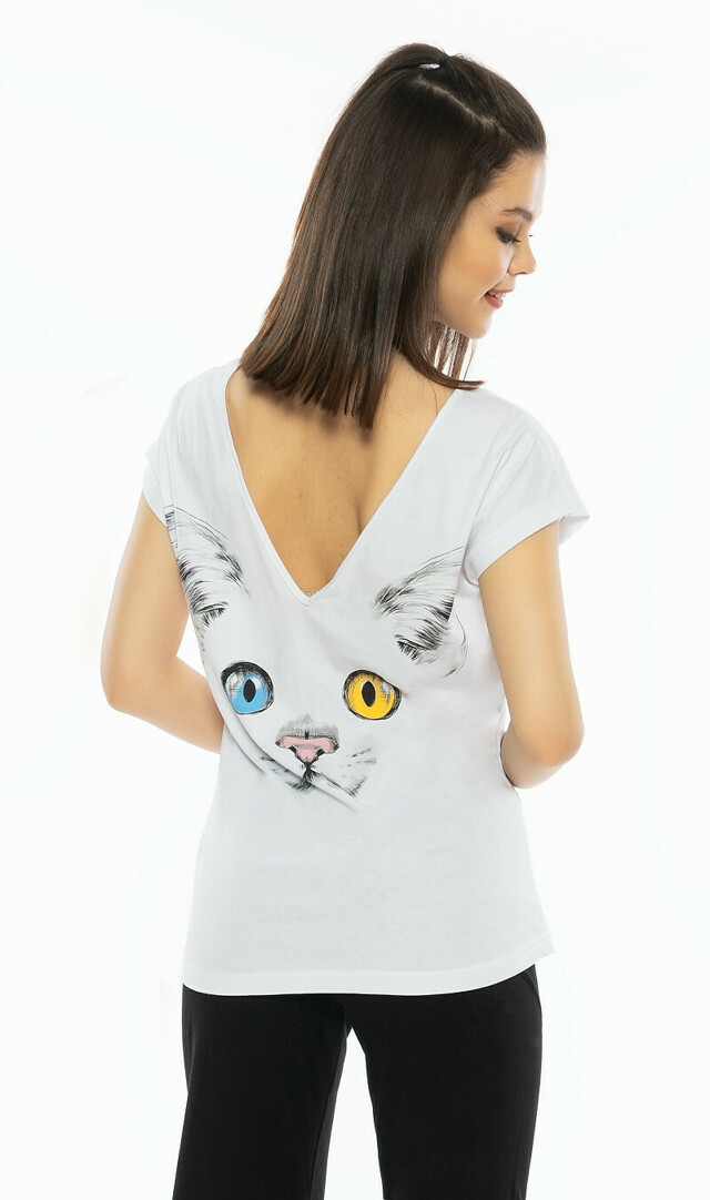 Dámské pyžamo kapri Velká kočka - bílá S