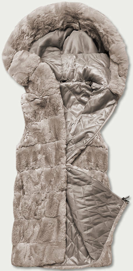 Béžová kožešinová vesta s kapucí (B8059-12) - S (36) - odcienie beżu