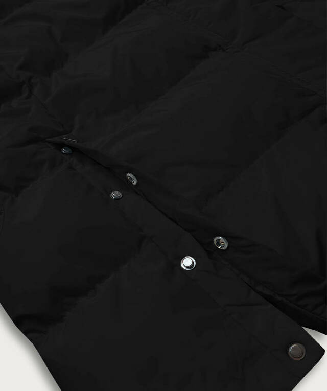 Dlouhá černá dámská zimní bunda s kožešinovou podšívkou (2M-025) - XXL (44) - odcienie czerni