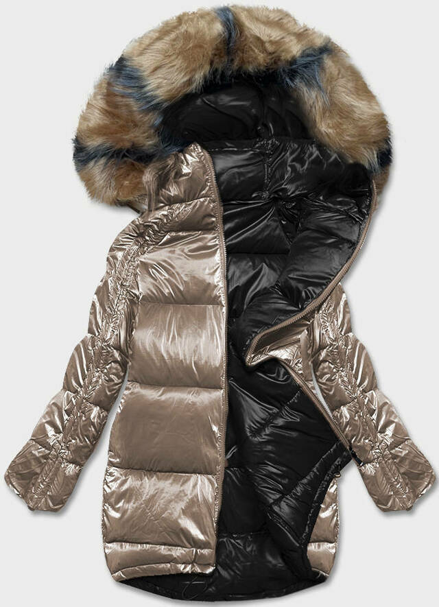 Béžovo-černá oboustranná oversize bunda (h-1088-91)
