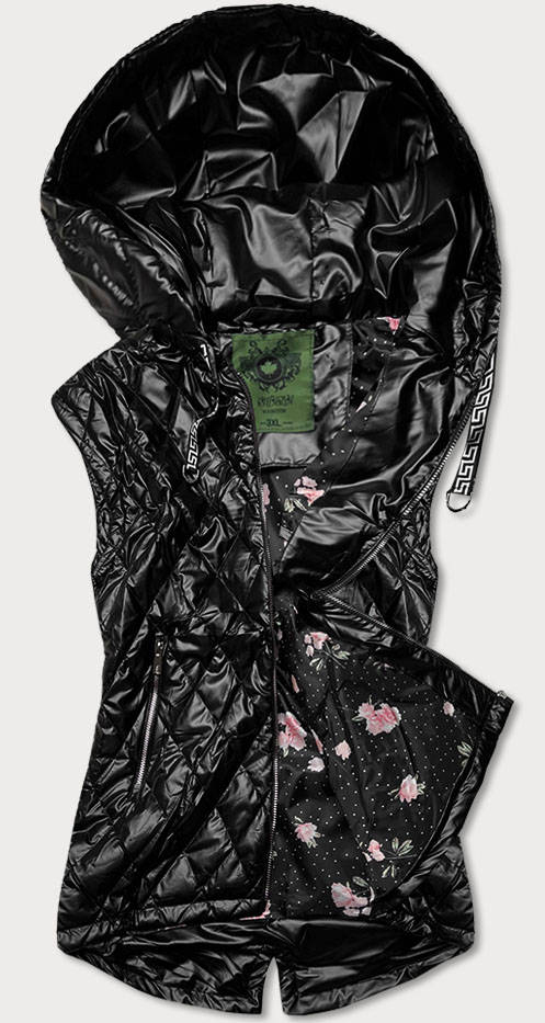 Černá prošívaná dámská vesta s kapucí (CAN-562BIG) - 48 - odcienie czerni