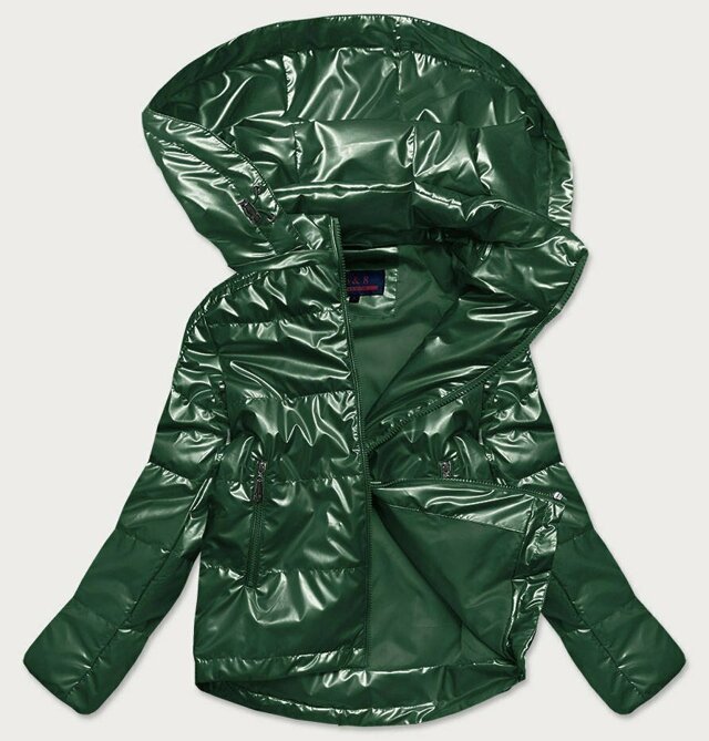 Zelená dámská lesklá bunda oversize (2021-06BIG) - 46 - odcienie zieleni