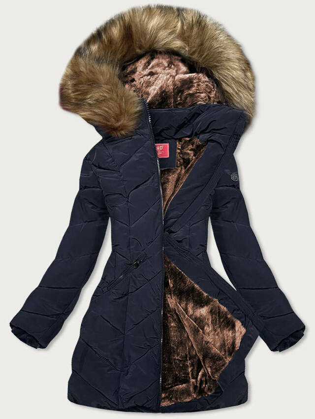 Tmavě modrá dámská zimní bunda s kapucí (M-21308) - S (36) - modrá