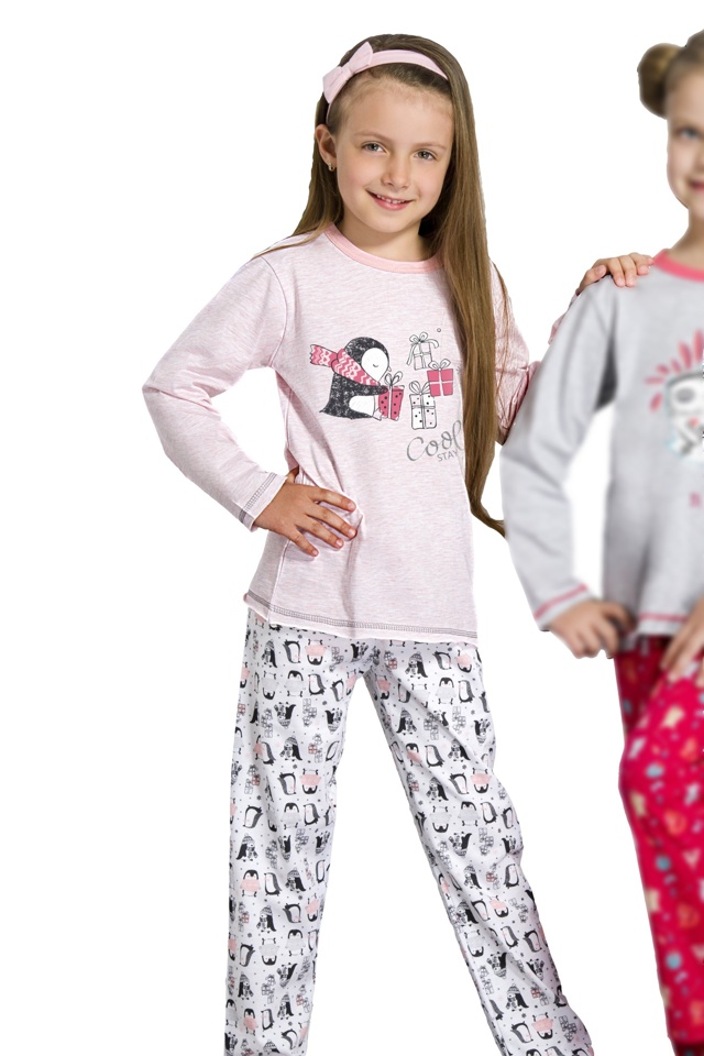 Dívčí  pyžamo Oda růžové s tučňákem