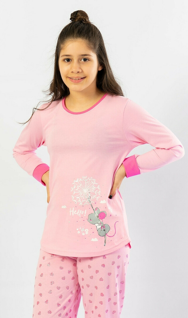 Dětské pyžamo dlouhé Malá myška - světle růžová 3 - 4