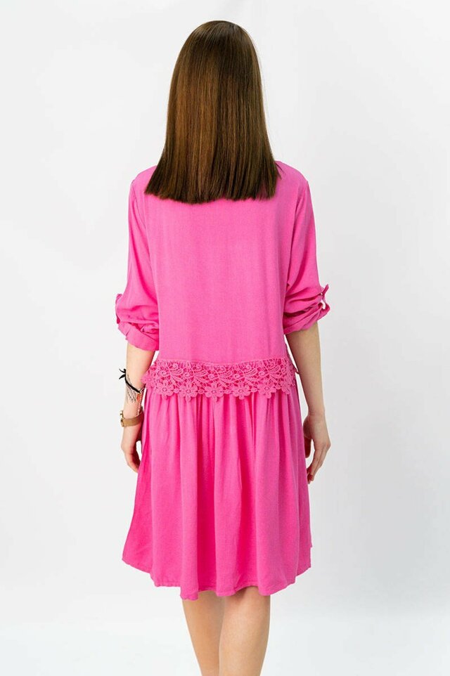 Bavlněné dámské košilové šaty v neonově růžové barvě (307ART) - jedna velikost - Růžová