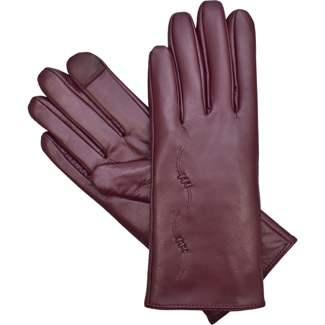 Semiline Dámské kožené antibakteriální rukavice P8205-3 Crimson - S