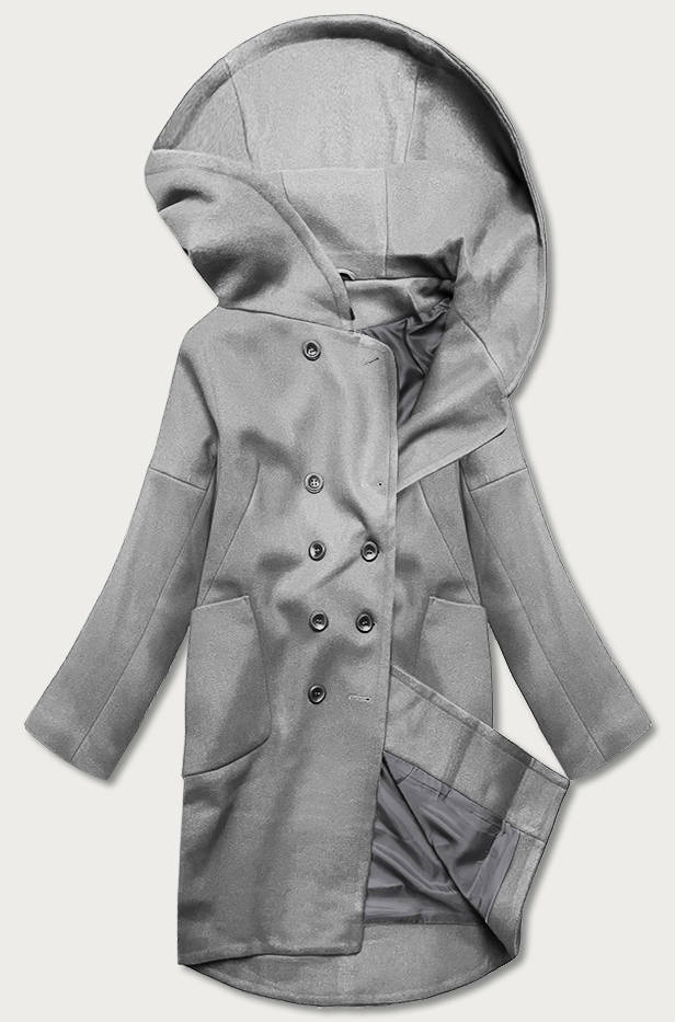 Šedý dámský kabát plus size s kapucí (2728) - 46 - odcienie szarości