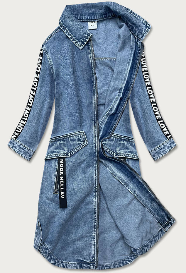 Světle modrá volná dámská džínová bunda/přehoz přes oblečení (POP7030-K) - XL (42) - modrá