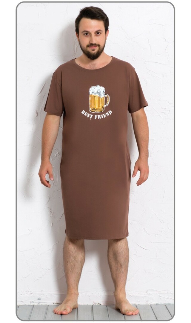 Pánská noční košile s krátkým rukávem Velké pivo - hnědá S