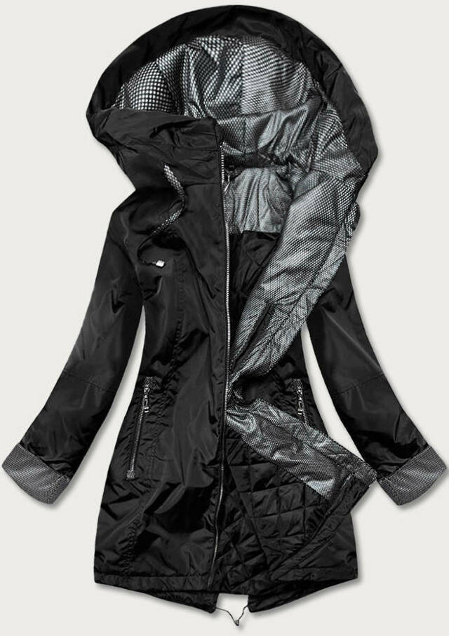 Černá dámská bunda s ozdobnými manžetami (BR8079-1) - 48 - odcienie czerni