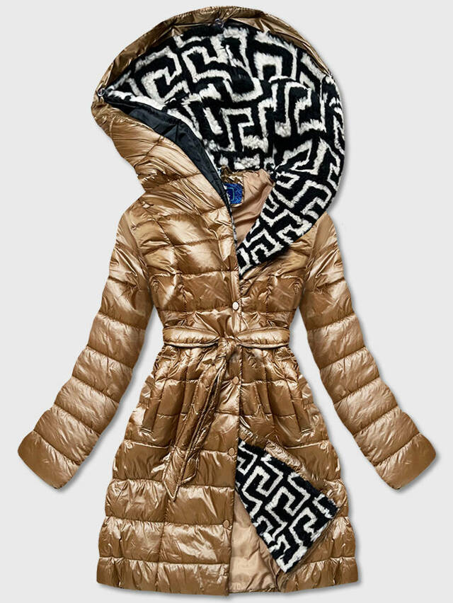 Lehká hnědá dámská zimní bunda se zateplenou kapucí (OMDL-019) - XXL (44) - odcienie brązu