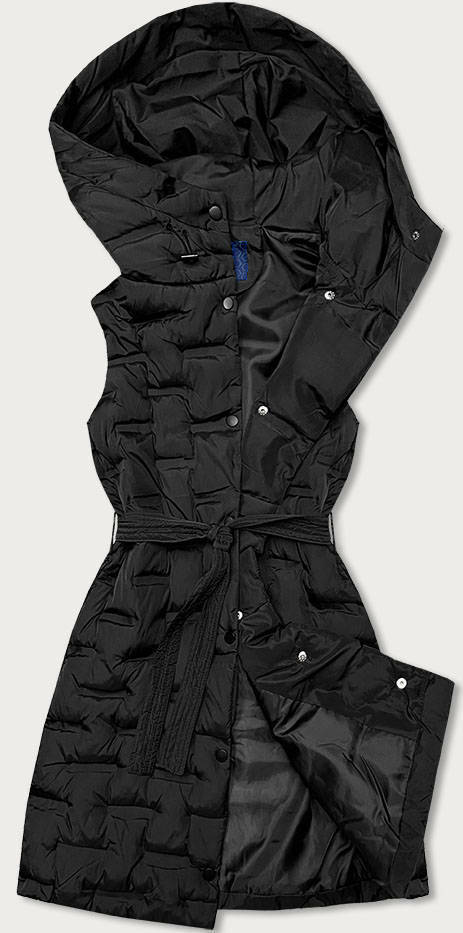 Dlouhá černá dámská vesta s páskem (JIN217) - L (40) - odcienie czerni