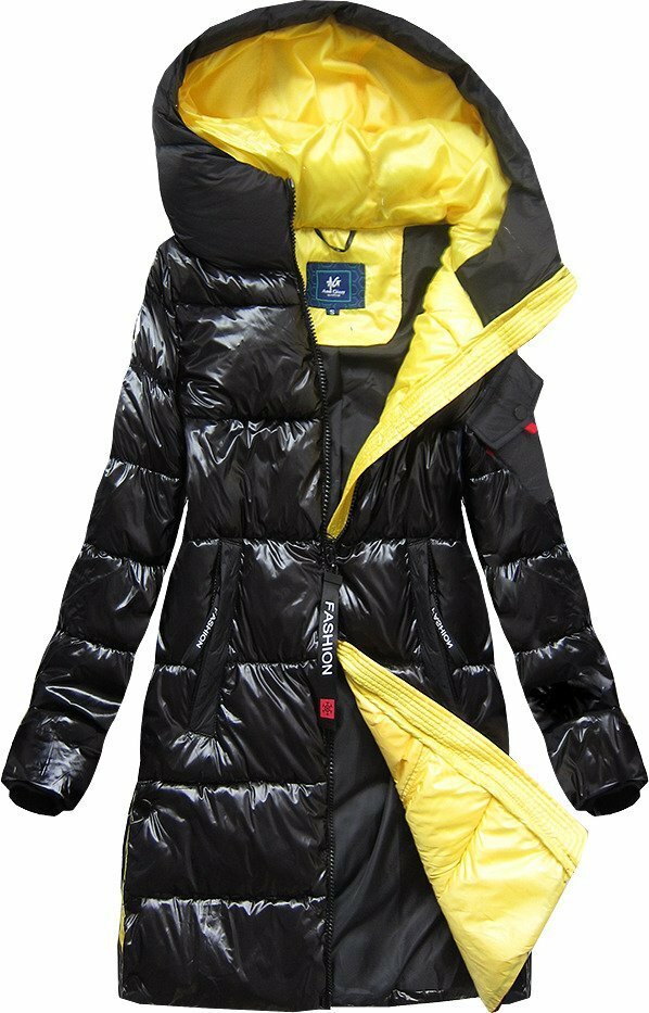 Černá lesklá dámská zimní bunda s kapucí (J9-003) - XXL (44) - černá