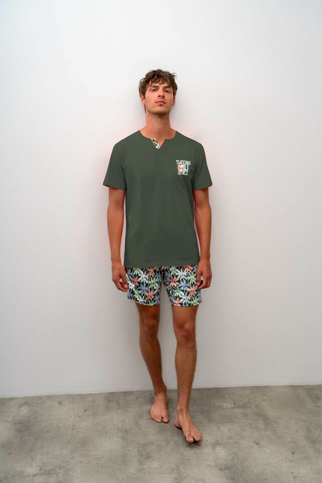 Vamp - Pohodlné dvoudílné pánské pyžamo 16670 - Vamp - green jungle - m