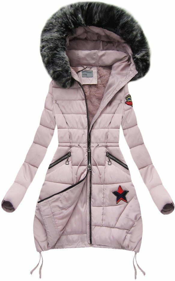 Pudrově růžová zimní bunda s kapucí (B3595) - XXL (44) - růžová