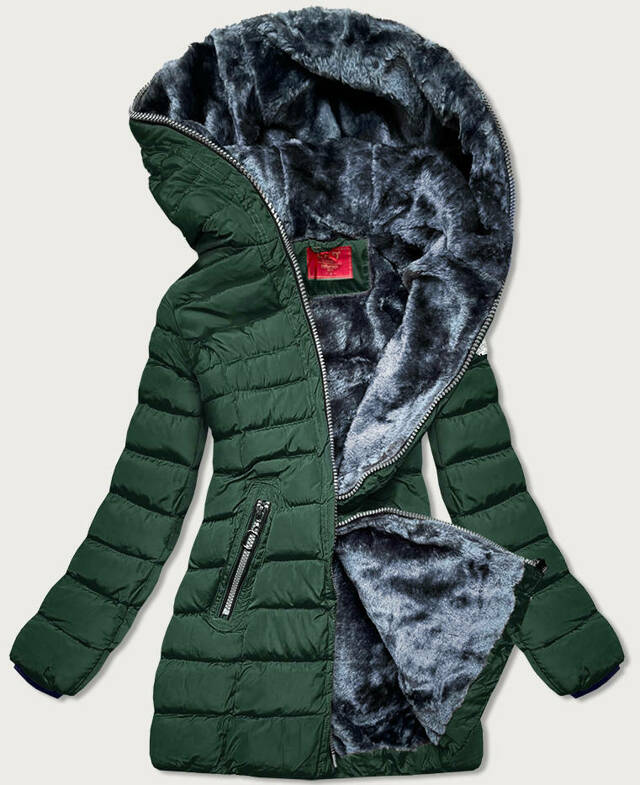 Zelená dámská prošívaná zimní bunda s kapucí (m-133) - S (36) - zielony
